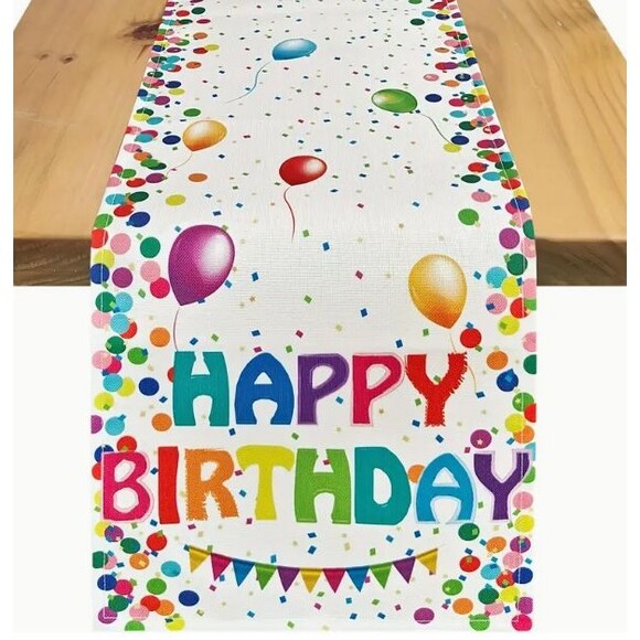 Table Runner 13x72in Linen Happy Birthday Balloons Colorful Party NEW - Picture 1 of 2